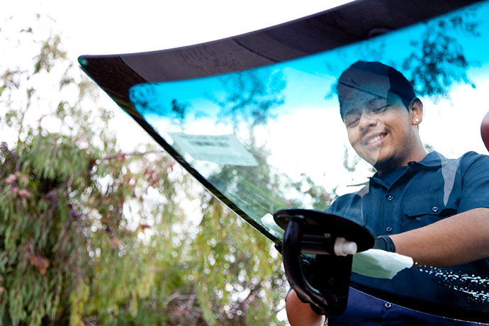 a new windshield being installed